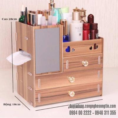 Kệ Gỗ Đựng Mỹ Phẩm 4 Ngăn Có Gương Cỡ Lớn