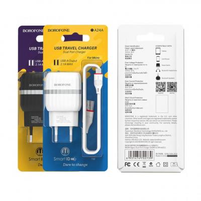 Bộ Cóc Cáp Sạc BA24A Borofone - 2 Cổng USB - Cổng Micro - chuẩn EU