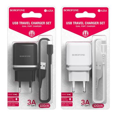Bộ Cóc Cáp Sạc BA25A Borofone Cổng Type C - 2 Cổng USB