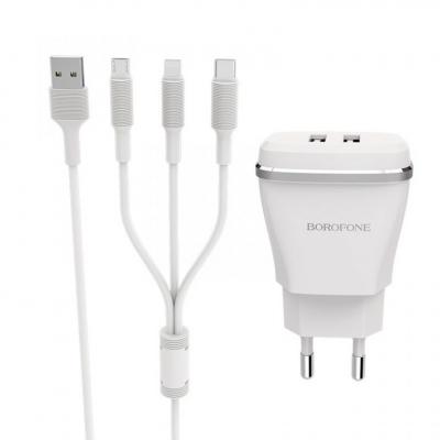 Bộ Cóc Cáp Sạc BA2A Borofone 3 in 1- 2 Cổng USB - chuẩn EU