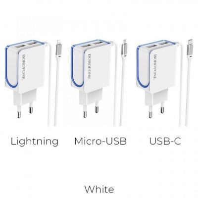 Bộ Cóc Cáp Sạc BA35A Borofone - 2 Cổng USB - Cổng Type-C chuẩn EU