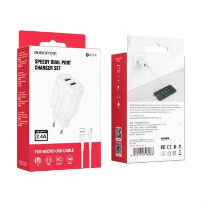 Bộ Cóc Cáp Sạc BA37A Borofone - 2 Cổng USB - Cổng Micro-USB - chuẩn EU
