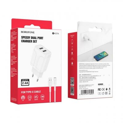 Bộ Cóc Cáp Sạc BA37A Borofone - 2 Cổng USB - Cổng Type-C - chuẩn EU