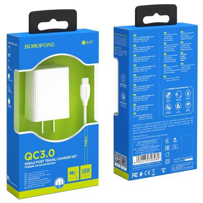 Bộ cóc cáp sạc nhanh QC3.0 BA47 Borofone cổng Type-C (US)