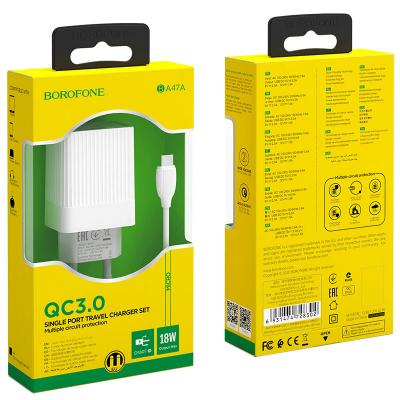 Bộ cóc cáp sạc nhanh QC3.0 BA47A Borofone cổng Micro-USB EU
