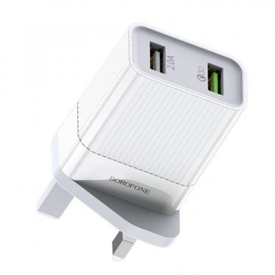Cóc Sạc Nhanh QC3.0 BA39B Borofone - 2 cổng sạc - chuẩn UK