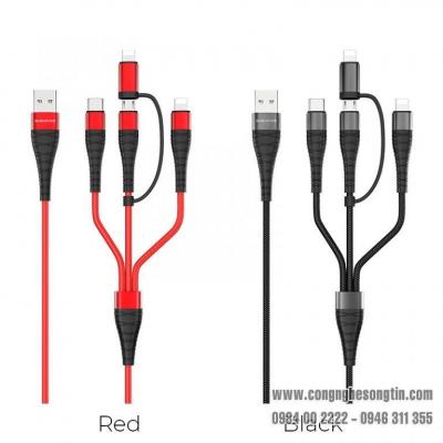 Dây cáp sạc 4 in 1, 2 cổng lightning, micro-usb, usb-c BX32 Borofone