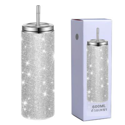 Bình giữ nhiệt họa tiết đính đá kèm ống hút 600ml