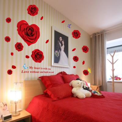 Decal Dán Tường Hoa Hồng 3D Trái Tim
