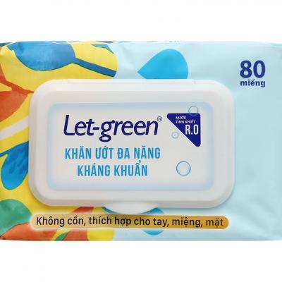 Khăn ướt đa năng kháng khuẩn Let-Green 80 tờ