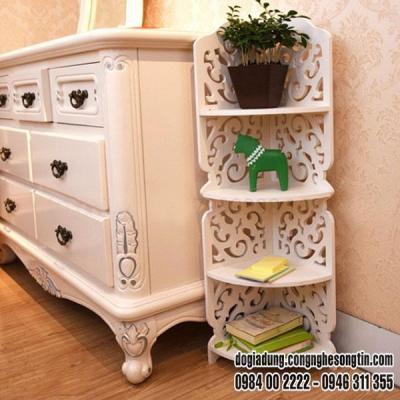 Kệ Góc 4 Tầng Hoa Văn Gỗ